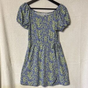 New! Elegant Blue and Green Floral Mini Dress